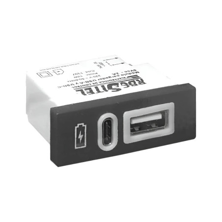 Modulo cargador RBC cambre USB A + C 3A + carga rapida gris
