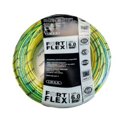 Cable unipolar FORTFLEX 6mm2 rollo por 100 metros verde amarillo CLASE 4 IRAM 2183