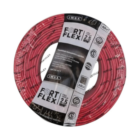Cable unipolar FORTFLEX 2,5mm2 rollo por 100 metros rojo CLASE 4 IRAM 2183