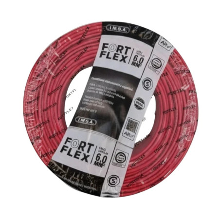 Cable unipolar FORTFLEX 6mm2 rollo rojo CLASE 4 IRAM 2183