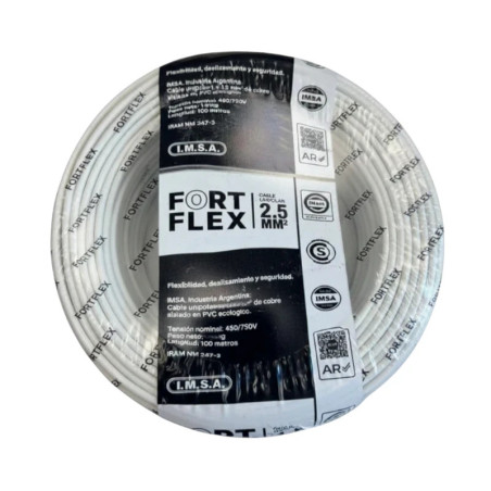 Cable unipolar FORTFLEX 2,5mm2 rollo blanco CLASE 4 IRAM 2183