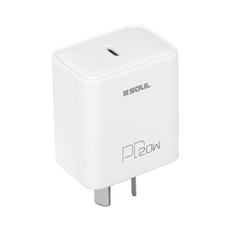 Cargador viajero SOUL PDQC 20W tipo C USB blanco