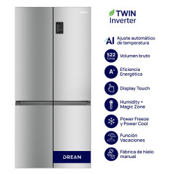 Heladera DREAN DTP469LKRSS0 Side by Side 522 Litros No Frost Inverter Inox