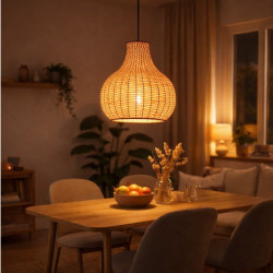 Colgante campana CARILUX para 1 luz E27 gota mimbre 35cm