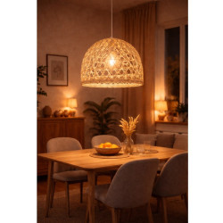 Colgante campana CARILUX para 1 luz E27 mimbre 40cm