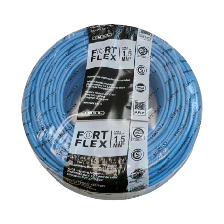 Cable unipolar FORTFLEX 1,5mm2 rollo por 100 metros celeste CLASE 4 IRAM 2183
