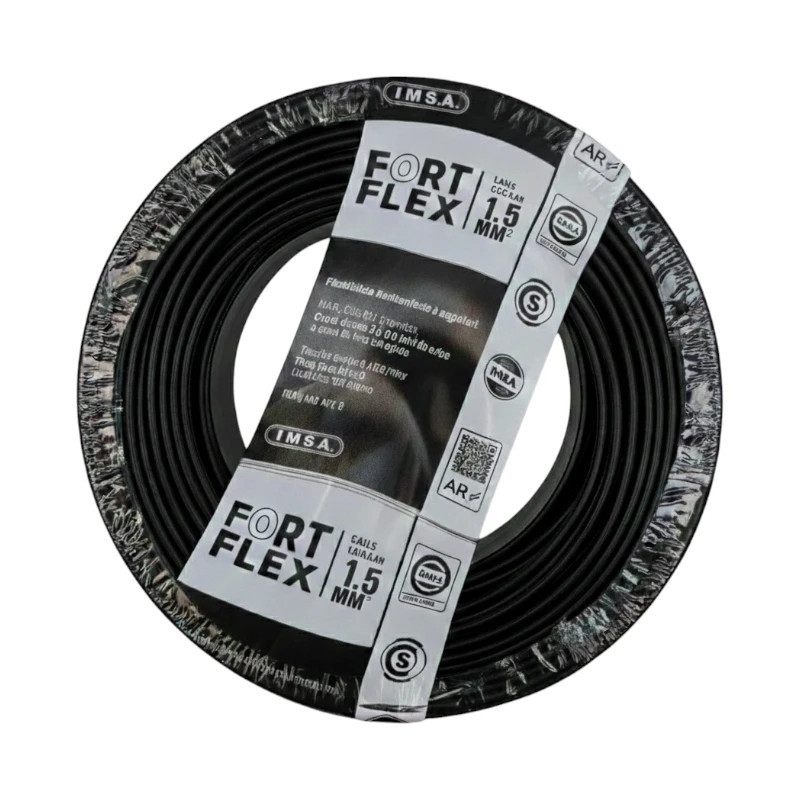Cable unipolar FORTFLEX 1,5mm2 rollo negro CLASE 4 IRAM 2183