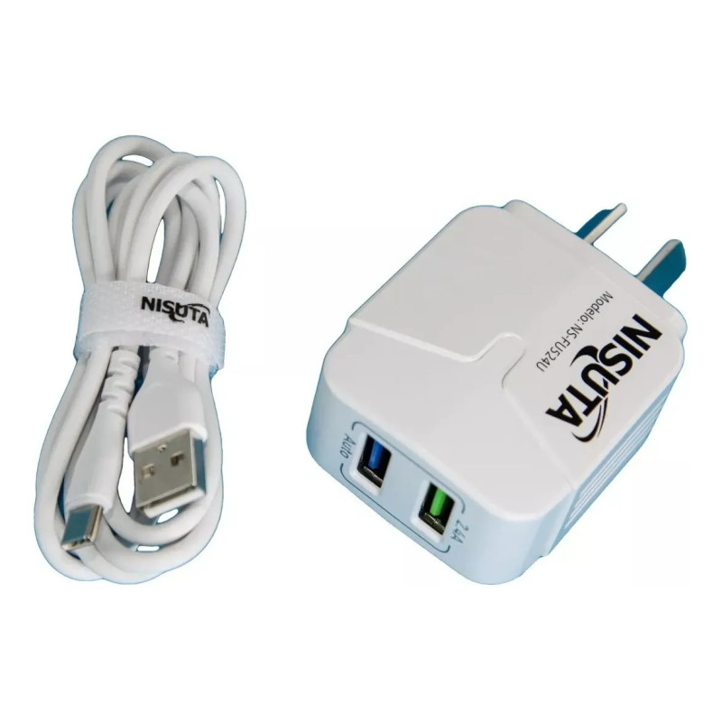 Cargador NISUTA 2 puertos usb 2.4A + cable usb c 1m