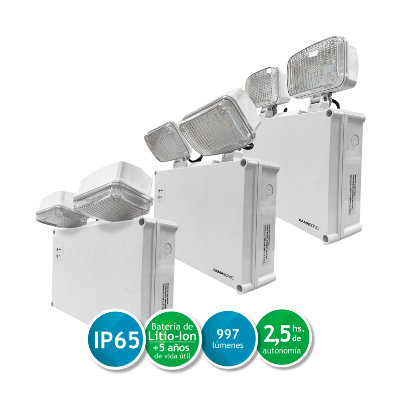 Luz de emergencia GAMASONIC estanca IP65 10W autonomía 2.5hs Outlet B