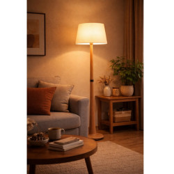 Lámpara de pie CARILUX NORDICA para 1 luz E27 madera pantalla arpillera