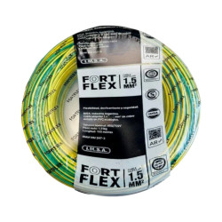 Cable unipolar FORTFLEX 1,5mm2 rollo por 100 metros verde amarillo CLASE 4 IRAM 2183