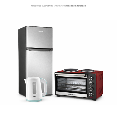 Combo ESTUDIANTE heladera + horno eléctrico con anafe + pava electrica