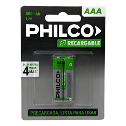 Pila AAA PHILCO recargable 1.2v 800mah blister 2 unidades
