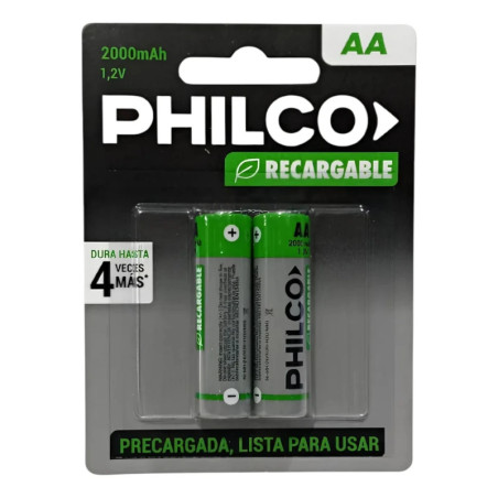 Pila AA PHILCO recargable 1.2v 2000mah blister 2 unidades