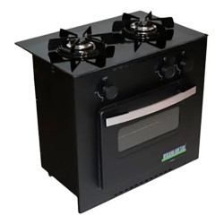 Cocina BRAM-METAL DELUXE Multigas 54cm 2 hornallas placa vidrio negra