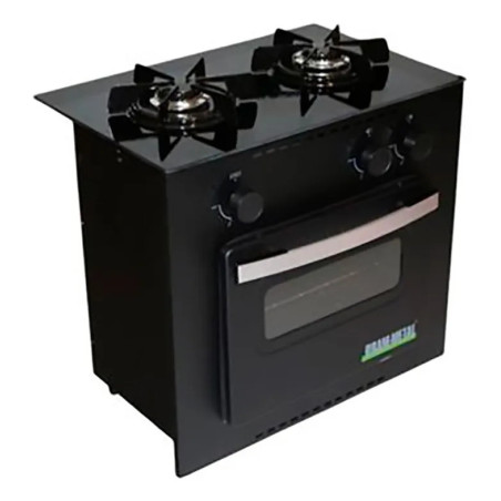 Cocina BRAM-METAL DELUXE Multigas 54cm 2 hornallas placa vidrio negra