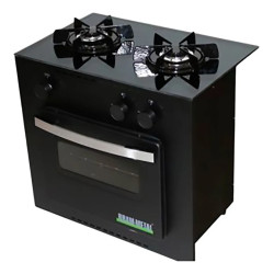 Cocina BRAM-METAL DELUXE Multigas 54cm 2 hornallas placa vidrio negra