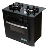 Cocina BRAM-METAL DELUXE Multigas 54cm 2 hornallas placa vidrio negra