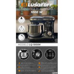 Batidora planetaria LUSQTOFF LQ-1000N 1000w 5 Litros bowl acero inoxidable negro