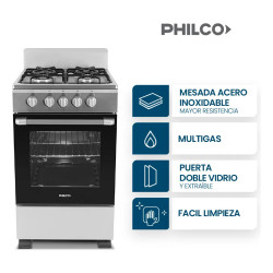Cocina PHILCO PHCN50P Multigas 50cm 4 hornallas Plata