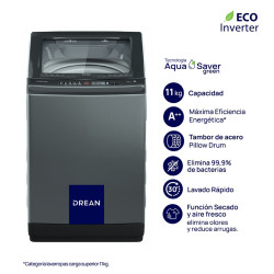 Lavarropas automático DREAN LPDR1165LG 11kg Inverter carga Superior 700pm silver