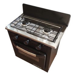 BRAM-METAL COCINA 2 HORANLLAS 53CM A GAS C/HORNO VISOR NEGRA -PLACA ACERO INXIDABLE