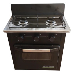 BRAM-METAL COCINA 2 HORANLLAS 53CM A GAS C/HORNO VISOR NEGRA -PLACA ACERO INXIDABLE