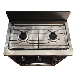 BRAM-METAL COCINA 2 HORANLLAS 53CM A GAS C/HORNO VISOR NEGRA -PLACA ACERO INXIDABLE