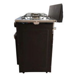 BRAM-METAL COCINA 2 HORANLLAS 53CM A GAS C/HORNO VISOR NEGRA -PLACA ACERO INXIDABLE