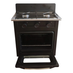 BRAM-METAL COCINA 2 HORANLLAS 53CM A GAS C/HORNO VISOR NEGRA -PLACA ACERO INXIDABLE