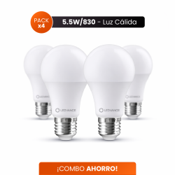 Combo ahorro LEDVANCE 4 lámparas led  5.5W luz cálida