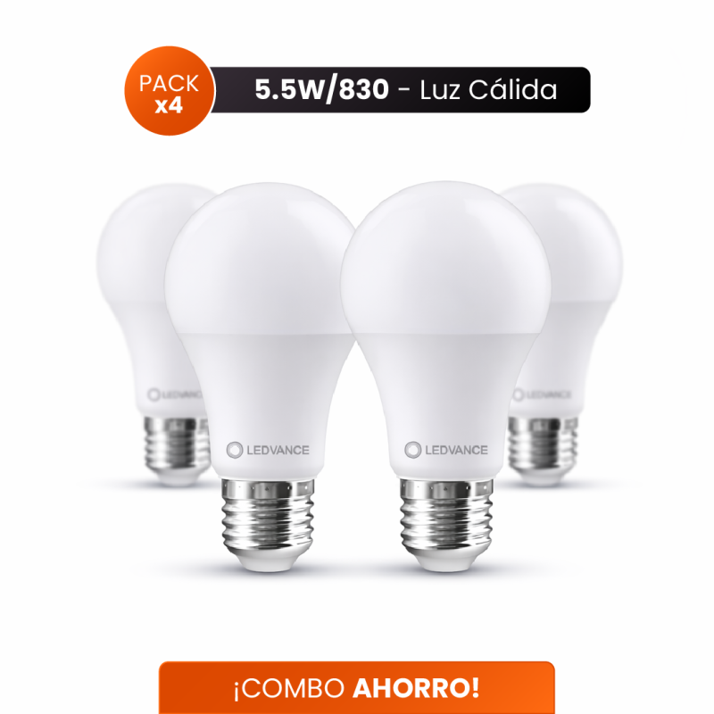 Combo ahorro LEDVANCE 4 lámparas led  5.5W luz cálida
