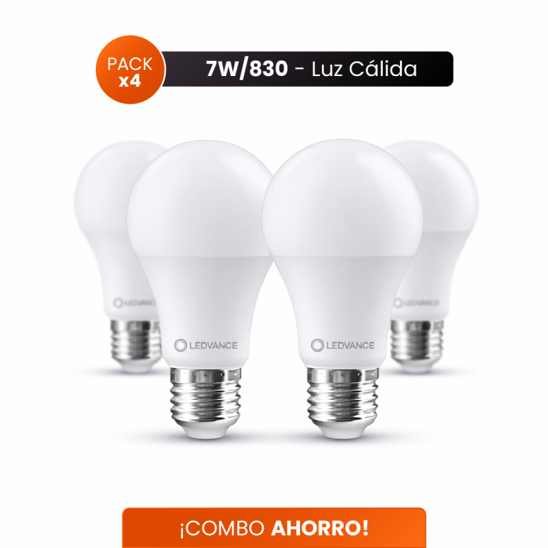 Combo Ahorro LEDVANCE 4 Lámparas led 7W luz cálida