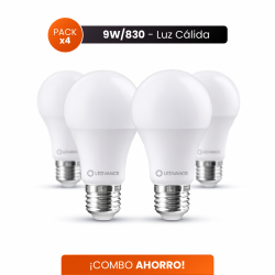 COMBO AHORRO LEDVANCE 4 lámparas led 9W luz cálida