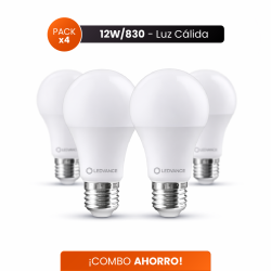 Combo ahorro LEDVANCE 4 lámparas led 12W luz cálida