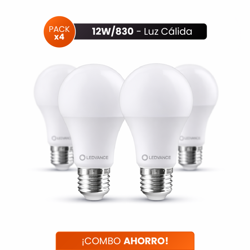 Combo ahorro LEDVANCE 4 lámparas led 12W luz cálida