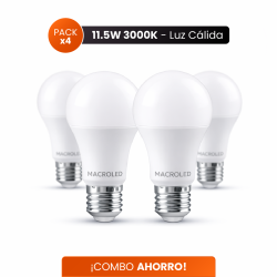 Combo ahorro MACROLED 4 lámparas led 11.5W luz cálida