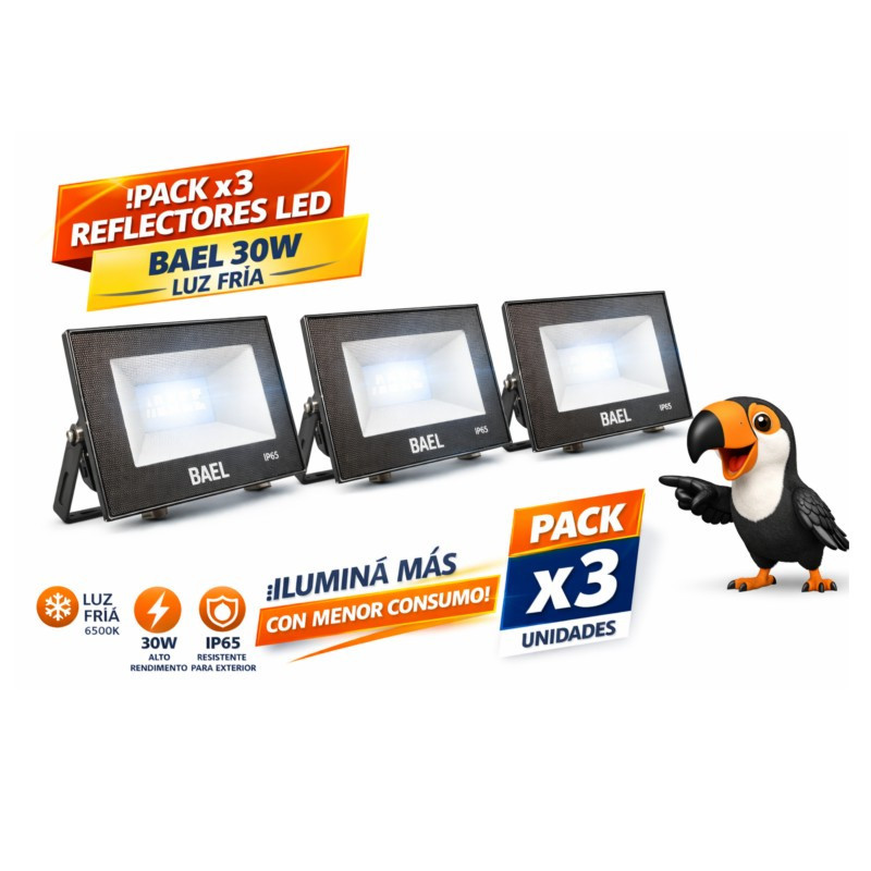 Pack de 3 reflectores led BAEL 30W luz fría