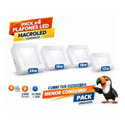 Pack de 4 plafones led MACROLED cuadrado luz fría