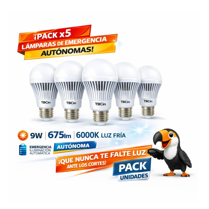 Pack de 5 lámparas de emergencia TBCin 9W 450lm luz fría