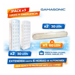 Pack de 3 luces de emergencia GAMASONIC 30-60LEDS
