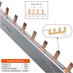 Peine de conexion bifasica GRALF 2x56 80A 1 metro