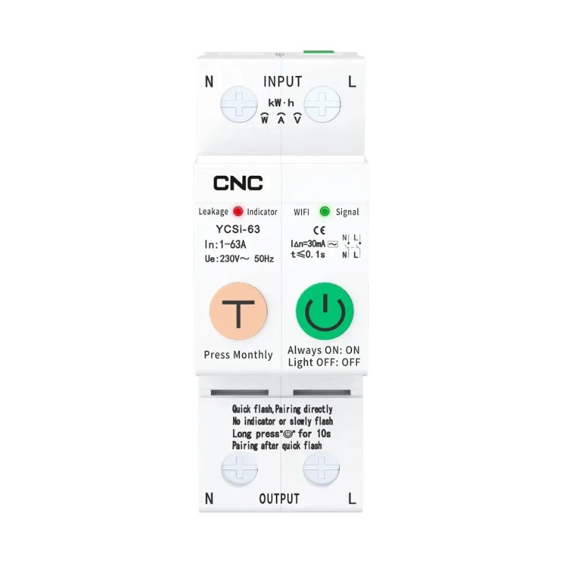 Interruptor Inteligente CNC 2P 63A WiFi con Fuga a Tierra y Medición PLUS