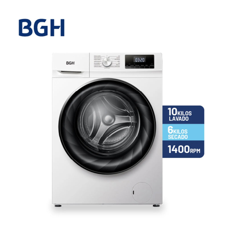 Lavasecarropas BGH BWDN10W25AR inverter carga frontal 10Kg/seca 6kg 1400rpm blanco