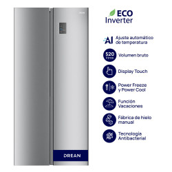 Heladera DREAN DSP480LKRSS0 Side by Side 520 litros No Frost Inverter acero inoxidable