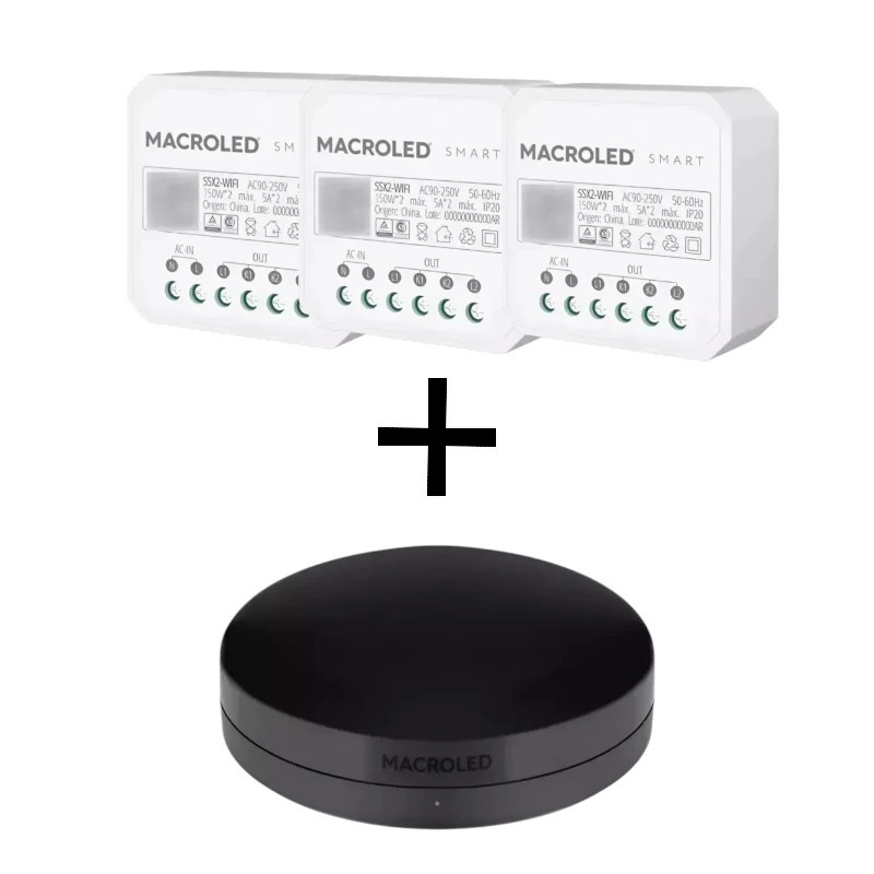 Combo inteligente MACROLED 3 switch + 1 controlador infrarrojo