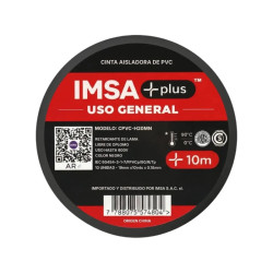 Cinta aisladora IMSA pvc 19mm por 10 metros negro