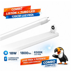 Pack de listón + tubo led 18W 120cm luz fría