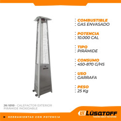 Calefactor exterior LUSQTOFF JK-1010 Pirámide 10000 Kcal acero inoxidable