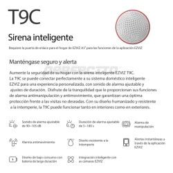 Sirena inteligente EZVIZ T9C IP54 con alarma antimovimiento 90-105dB